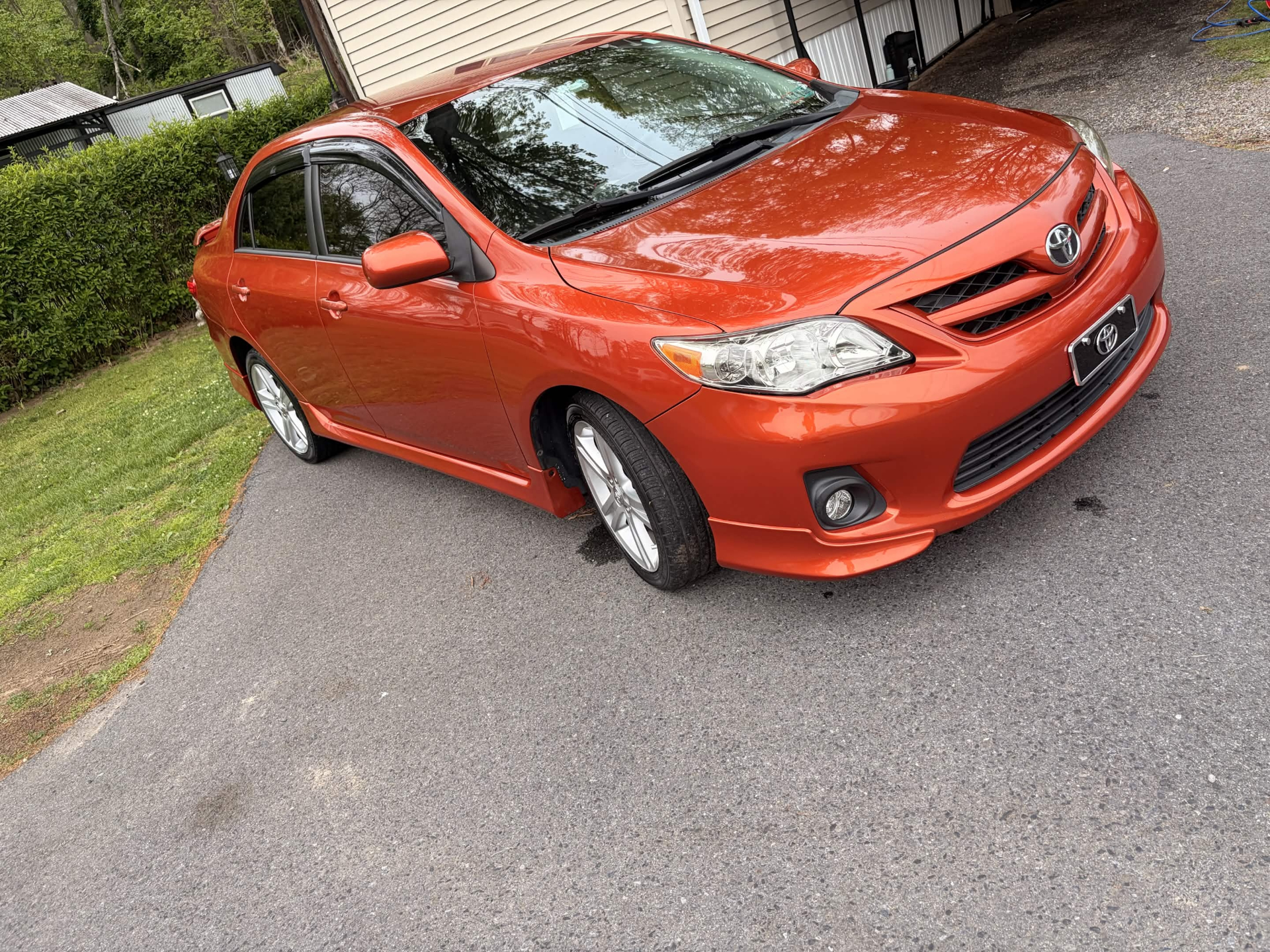 Freshly detailed orange Toyota Corolla – front view